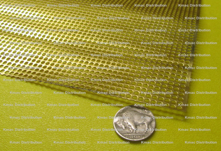 Brass Perforated Extra Thin Sheet .016" Thick x 24" x Per Ft" .138" Hole Dia. 